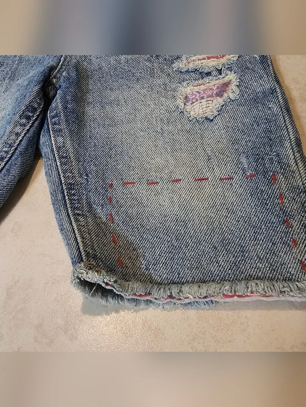 Polo Ralph Lauren Kids Slim Light Blue Denim Jeans Shorts w/ pink patches Size 7